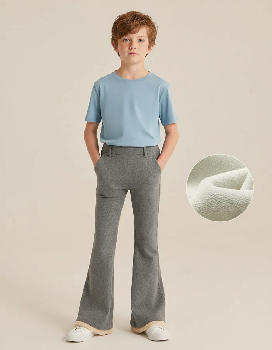 Pantalon Patte D'Éléphant Gris Doublé Polaire Confortable Enfant - Molleton