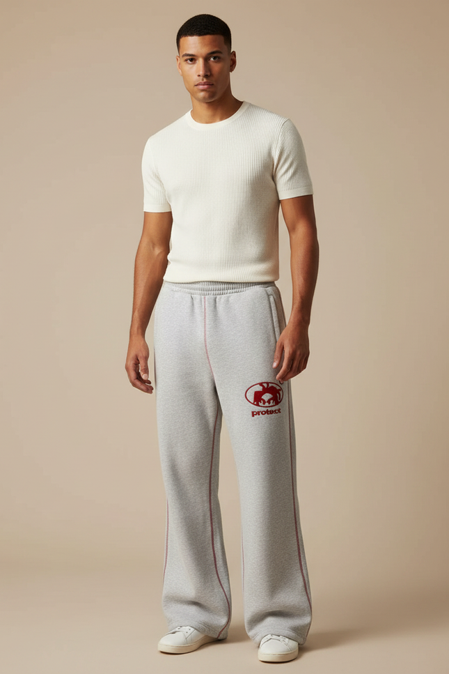 Pantalon Patte D'Éléphant Gris Sportif Évasé Homme - Molleton