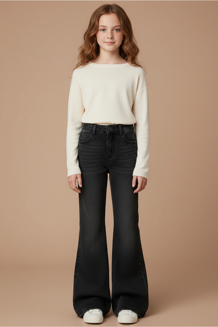Pantalon Patte D'Éléphant Noir Denim Évasé Enfant - Jean