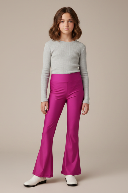 Pantalon Patte D'Éléphant Fuschia Brillant Similicuir Évasé - Rose Simili cuir