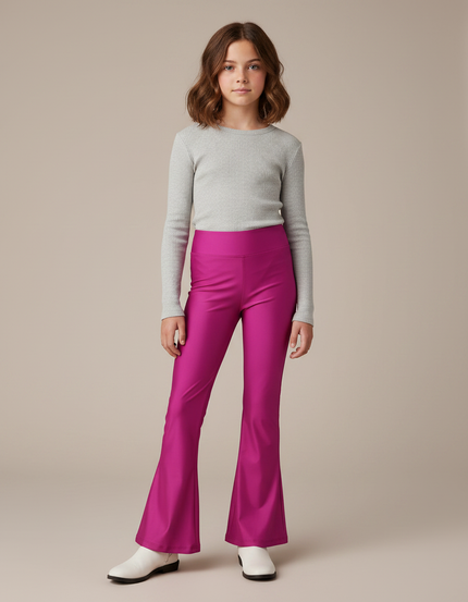 Pantalon Patte D'Éléphant Fuschia Brillant Similicuir Évasé - Rose Simili cuir