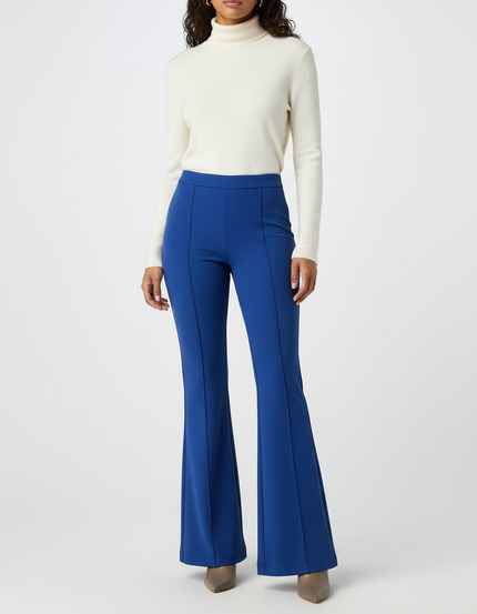 Pantalon Patte D'Éléphant Bleu Royal Taille Haute Élégant - Polyester