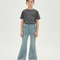 Pantalon Patte D'Éléphant Bleu Clair Évasé Nœuds Strass - Jean