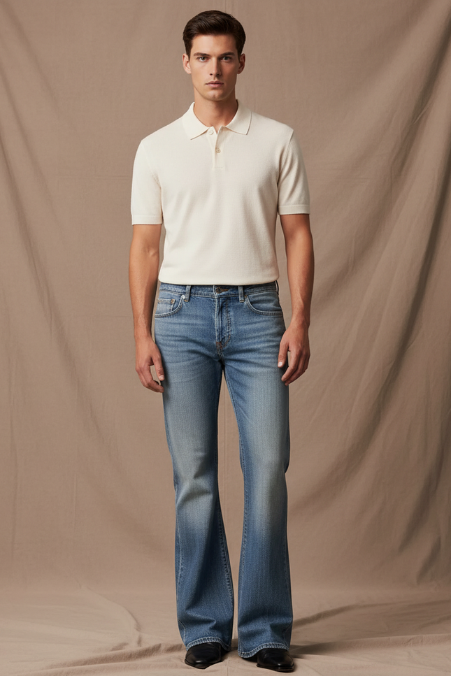 Pantalon Patte D'Éléphant Homme Denim Bleu Clair Coupe Évasée - Jean
