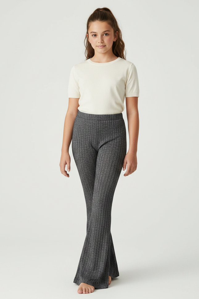 Pantalon Patte D'Éléphant Gris Côtelé Évasé Confortable - Maille