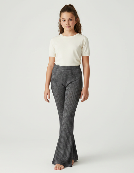 Pantalon Patte D'Éléphant Gris Côtelé Évasé Confortable - Maille