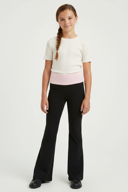 Pantalon Patte D'Éléphant Noir Confortable Évasé Fille Simple - Polyester