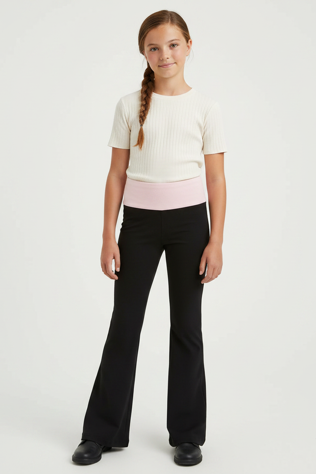 Pantalon Patte D'Éléphant Noir Confortable Évasé Fille Simple - Polyester