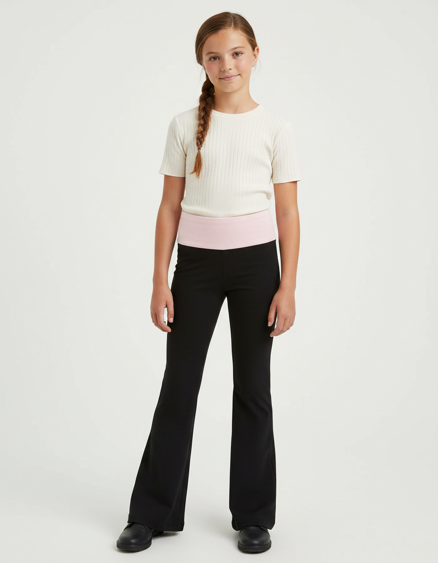 Pantalon Patte D'Éléphant Noir Confortable Évasé Fille Simple - Polyester