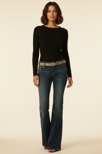 Pantalon Patte D'Éléphant Jean Bleu Coupe Évasée Classique