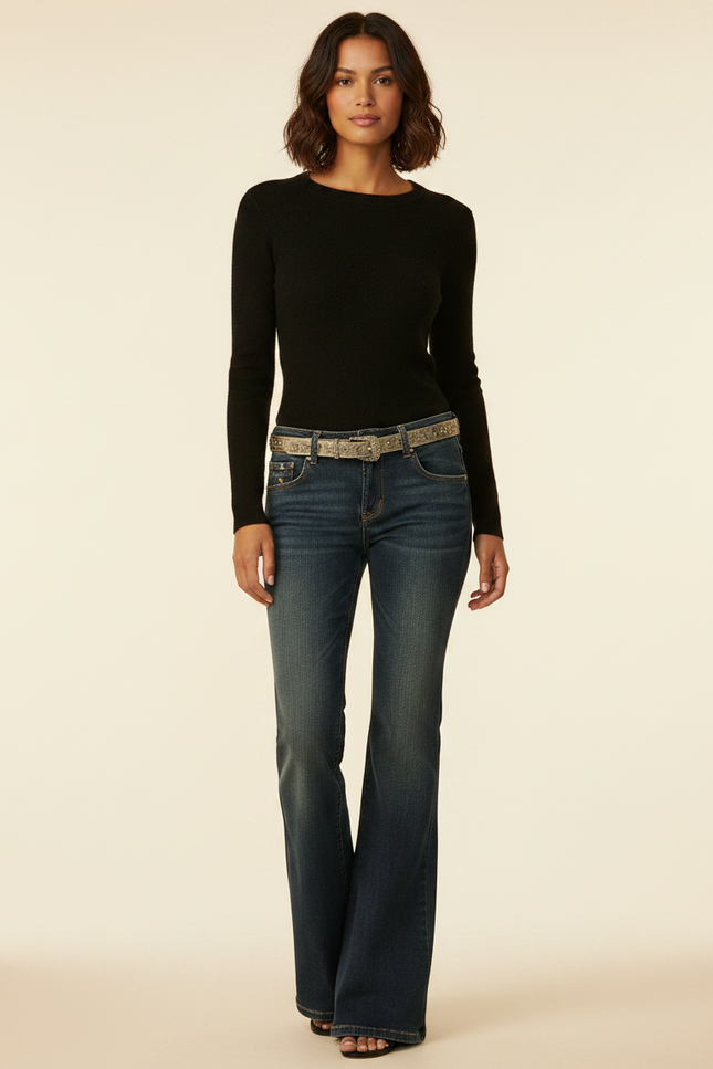 Pantalon Patte D'Éléphant Jean Bleu Coupe Évasée Classique