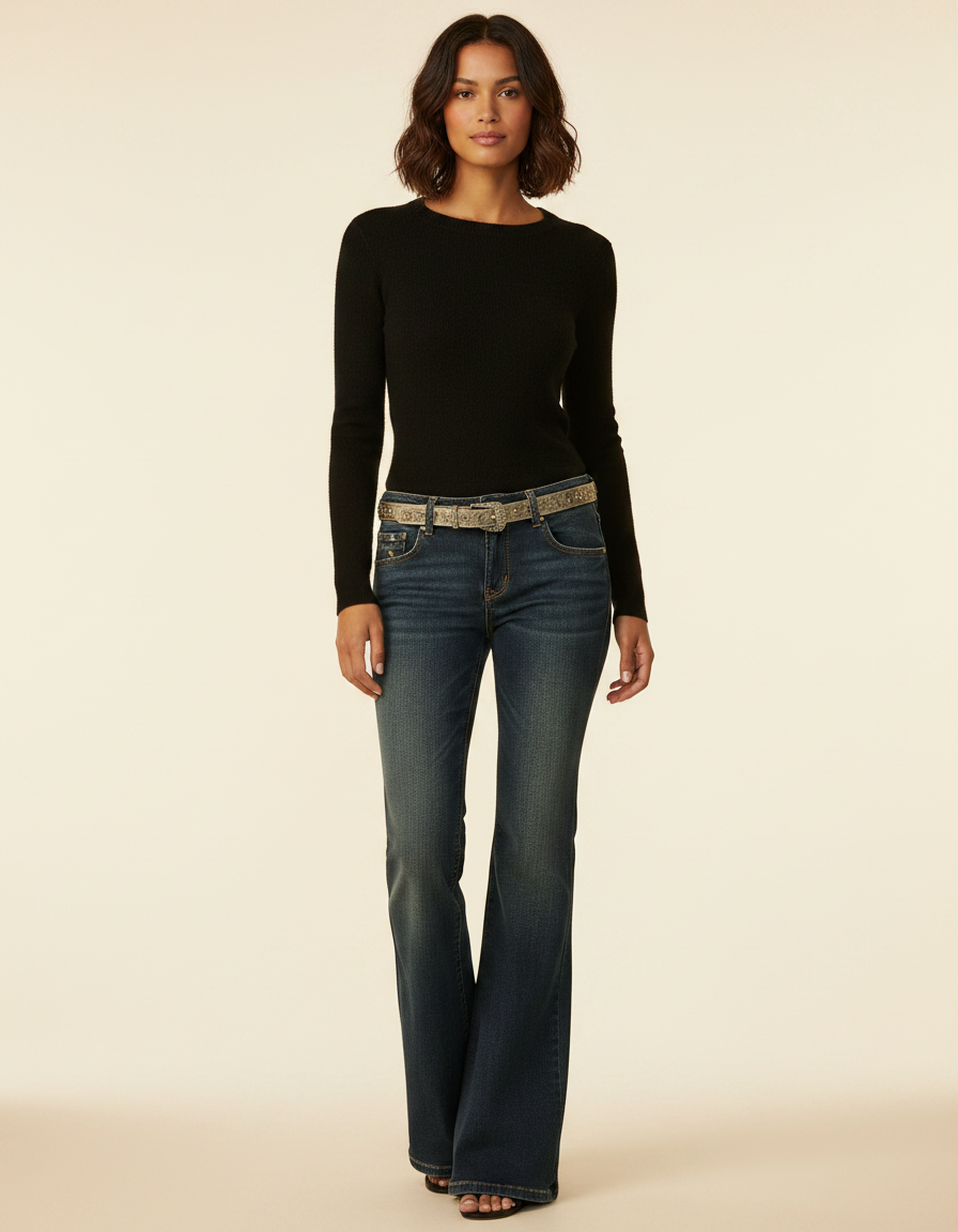 Pantalon Patte D'Éléphant Jean Bleu Coupe Évasée Classique