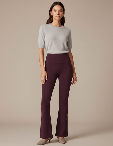 Pantalon Patte D'Éléphant Bordeaux Taille Haute Évasé Élégant Femme - Maille