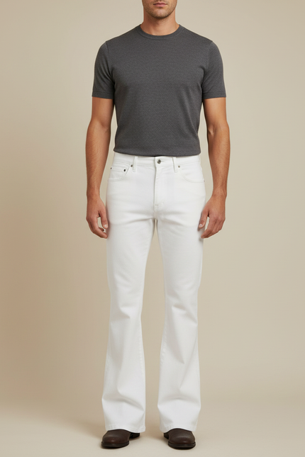Pantalon Patte D'Éléphant Blanc Classique Homme Évasé Décontracté - Jean