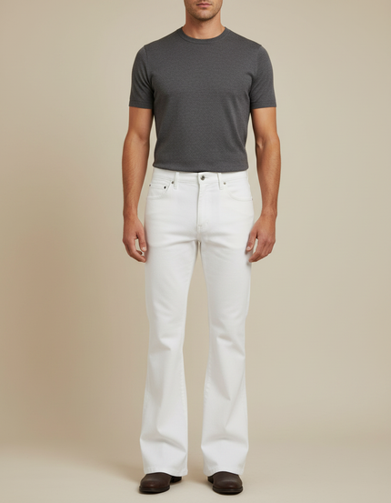 Pantalon Patte D'Éléphant Blanc Classique Homme Évasé Décontracté - Jean