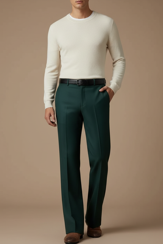 Pantalon Patte D'Éléphant Vert Émeraude Homme Élégant Ajusté - Gabardine