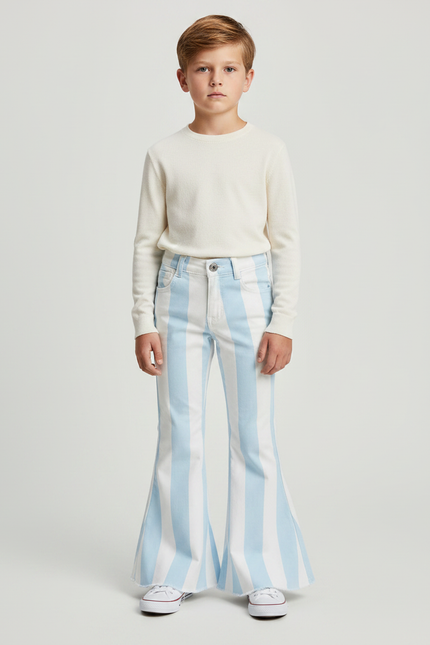 Pantalon Patte D'Éléphant Rayé Bleu Blanc Coton Enfant - Multicolore Jean
