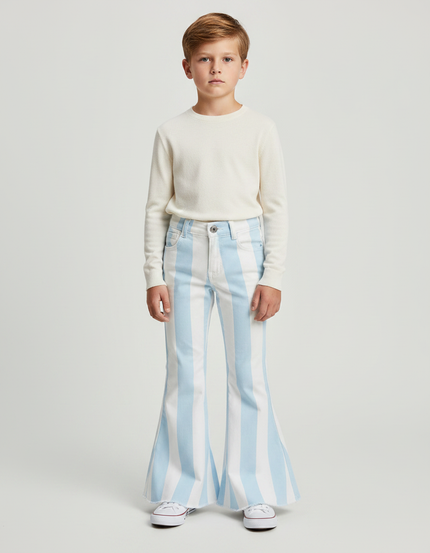 Pantalon Patte D'Éléphant Rayé Bleu Blanc Coton Enfant - Multicolore Jean