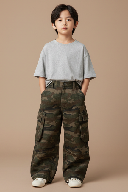 Pantalon Patte D'Éléphant Camouflage Cargo Ample Garçon Tendance - Imprimé Toile