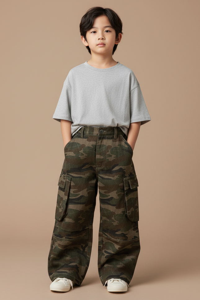 Pantalon Patte D'Éléphant Camouflage Cargo Ample Garçon Tendance - Imprimé Toile