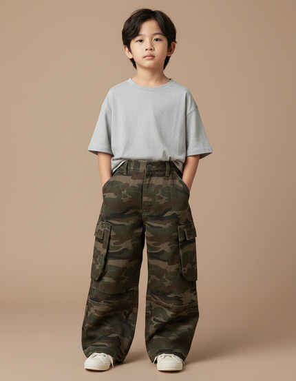 Pantalon Patte D'Éléphant Camouflage Cargo Ample Garçon Tendance - Imprimé Toile