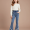 Pantalon Patte D'Éléphant Denim Bleu Franges Dentelle Fille - Jean