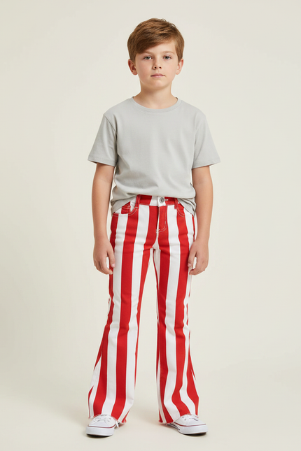 Pantalon Patte D'Éléphant Rayé Rouge Blanc Évasé Enfant - Multicolore Jean