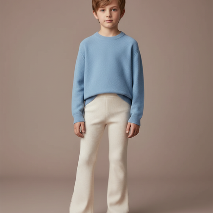 Pantalon Patte D'Éléphant Crème Côtelé Évasé Confortable Unisexe - Beige Maille