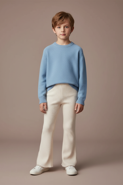 Pantalon Patte D'Éléphant Crème Côtelé Évasé Confortable Unisexe - Beige Maille
