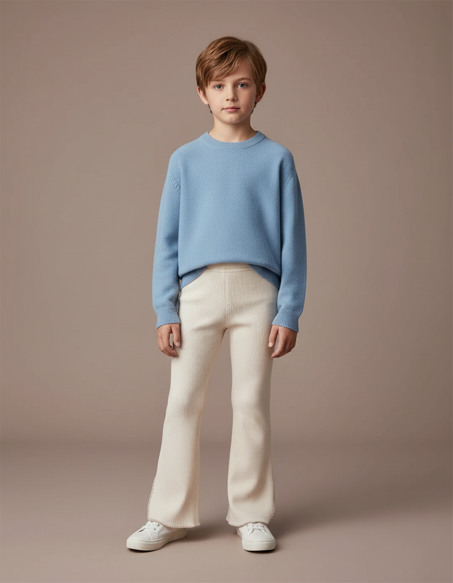 Pantalon Patte D'Éléphant Crème Côtelé Évasé Confortable Unisexe - Beige Maille