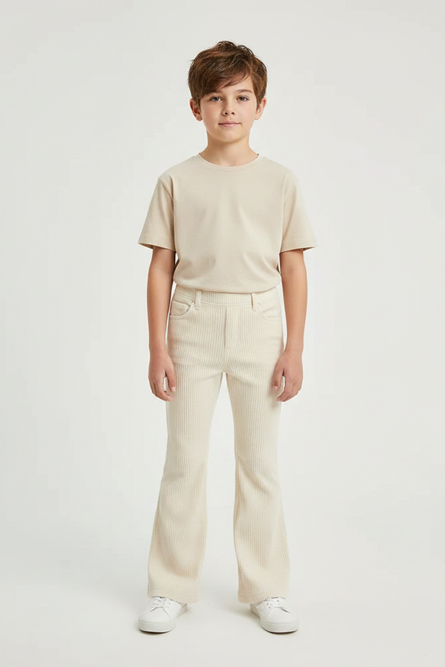 Pantalon Patte D'Éléphant Beige Côtelé Évasé Confortable Enfant - Cordé