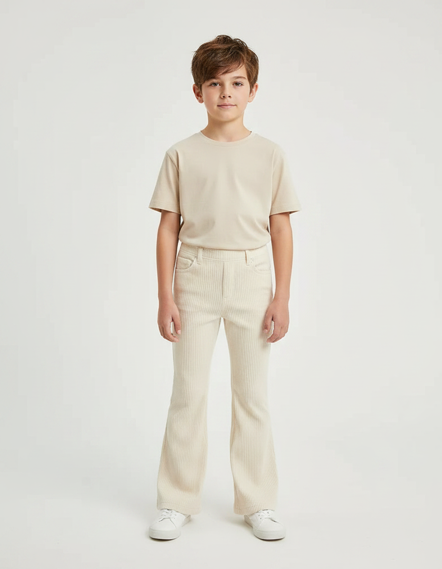 Pantalon Patte D'Éléphant Beige Côtelé Évasé Confortable Enfant - Cordé