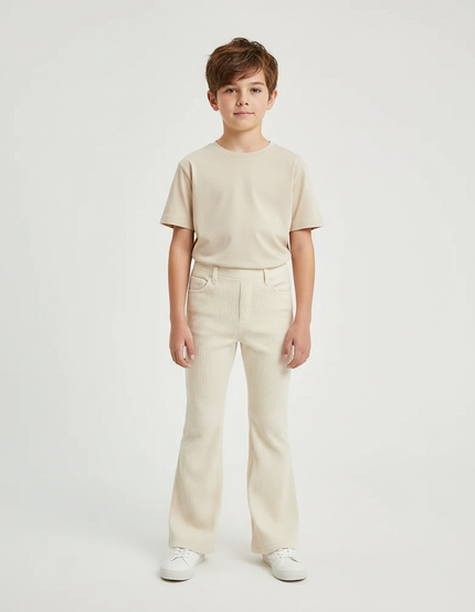 Pantalon Patte D'Éléphant Beige Côtelé Évasé Confortable Enfant - Cordé
