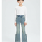 Pantalon Patte D'Éléphant Denim Bleu Clair Évasé Franges - Jean