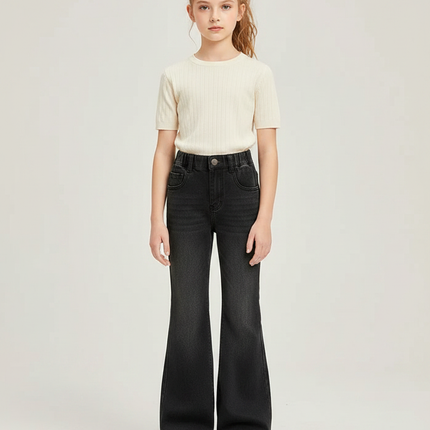 Pantalon Patte D'Éléphant Noir Jean Taille Haute Fille
