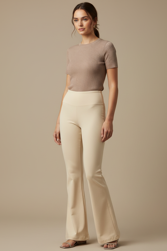 Pantalon Beige Femme Patte D'éléphant - Maille