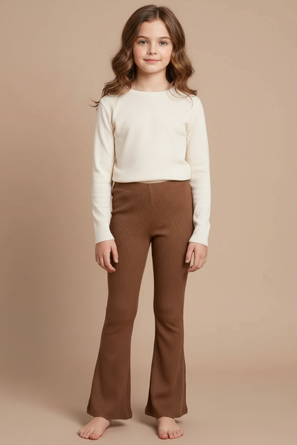 Pantalon Patte D'Éléphant Marron Côtelé Confortable Enfant - Cordé