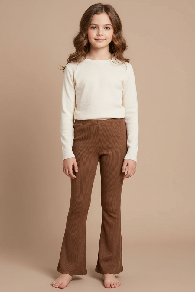 Pantalon Patte D'Éléphant Marron Côtelé Confortable Enfant - Cordé