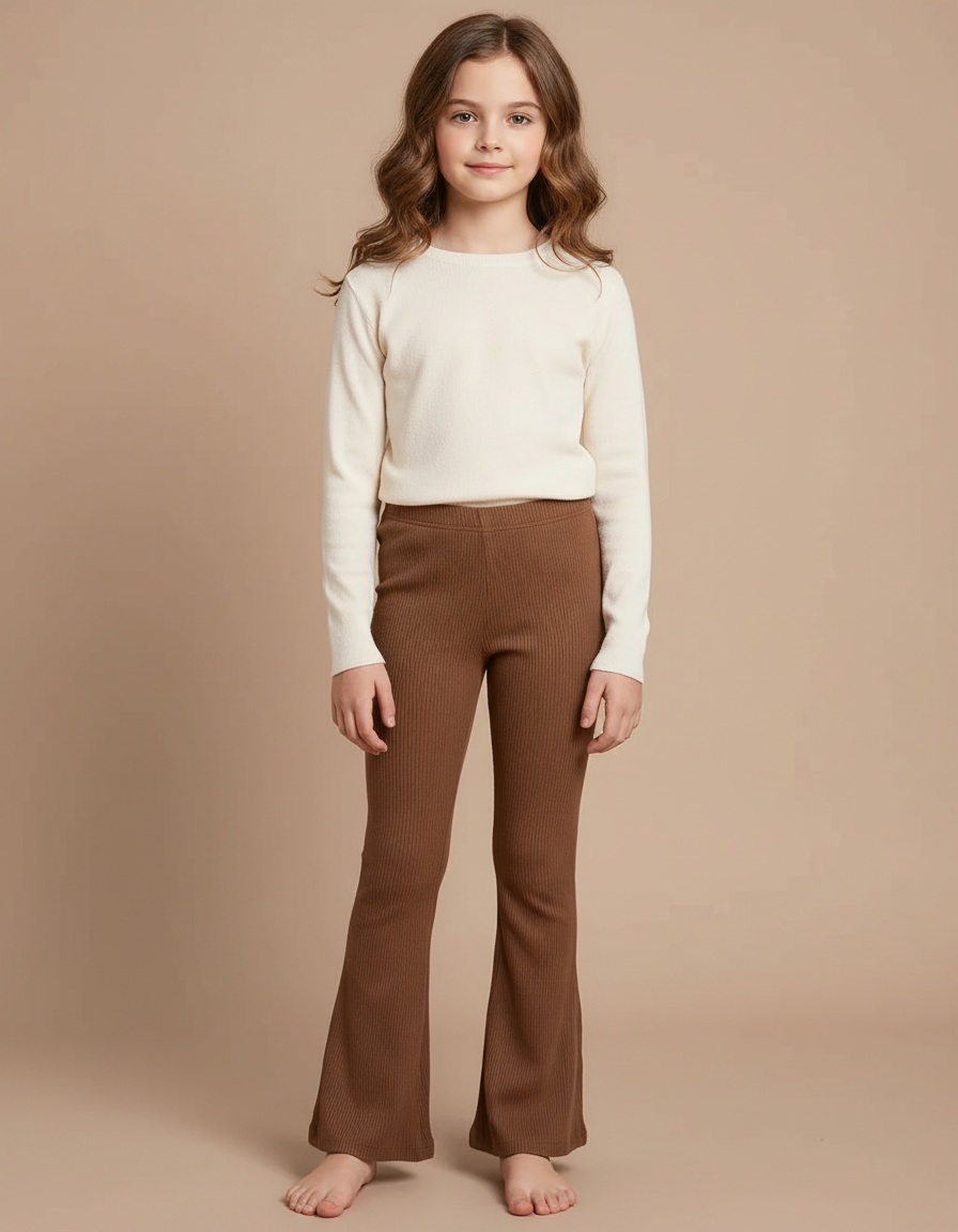 Pantalon Patte D'Éléphant Marron Côtelé Confortable Enfant - Cordé