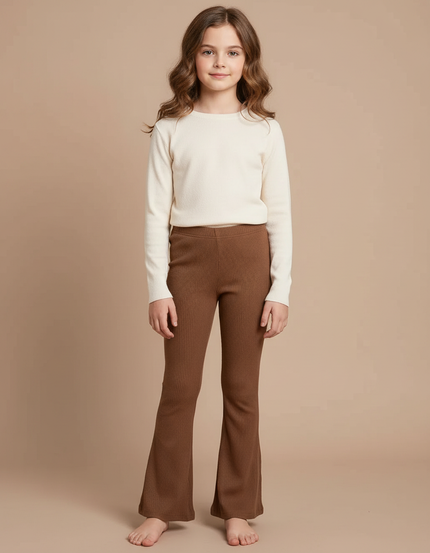 Pantalon Patte D'Éléphant Marron Côtelé Confortable Enfant - Cordé