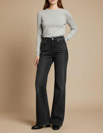Pantalon Patte D'Éléphant Noir Taille Haute Confortable - Jean