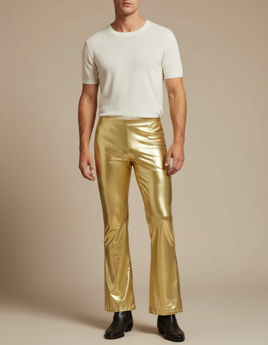 Pantalon Patte D'éléphant Brillant - Doré Polyester