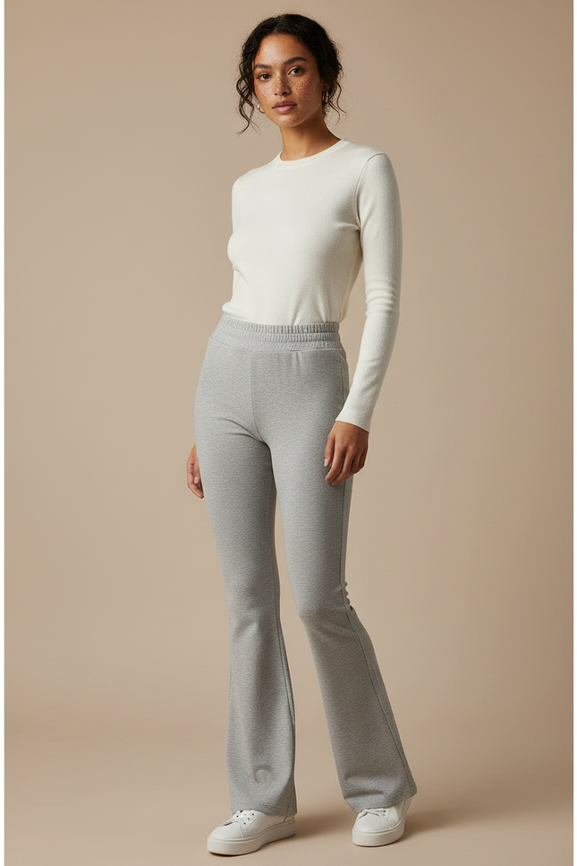 Pantalon Patte D'Éléphant Gris Chiné Confortable Évasé Femme - Molleton