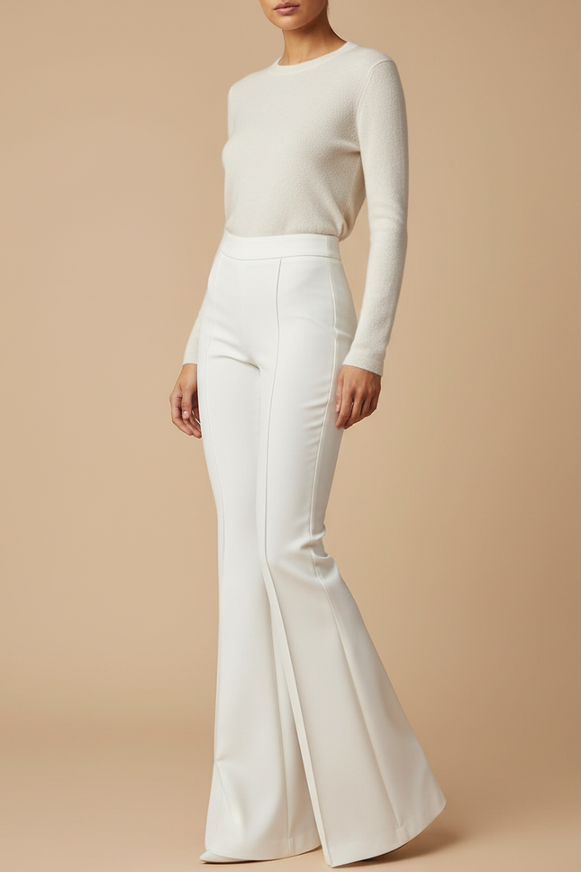 Pantalon Patte D'Éléphant Blanc Taille Haute Évasé Élégant Femme - Polyester