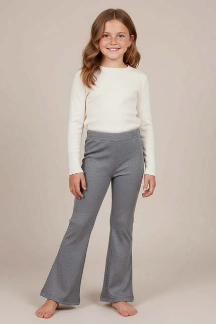 Pantalon Patte D'Éléphant Gris Côtelé Évasé Enfant - Maille
