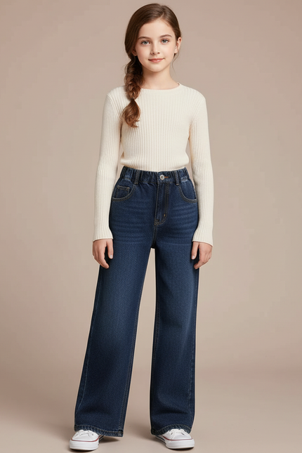 Pantalon Patte D'Éléphant Bleu Denim Ample Enfant - Marine Jean