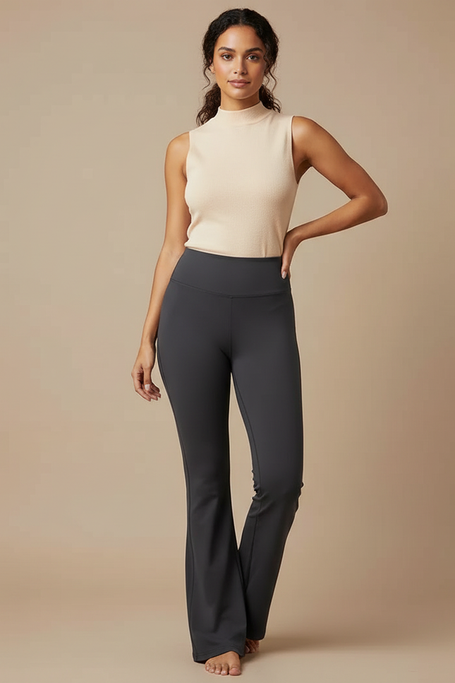 Pantalon Patte D'Éléphant Gris Anthracite Taille Haute Évasé Confortable - Polyester