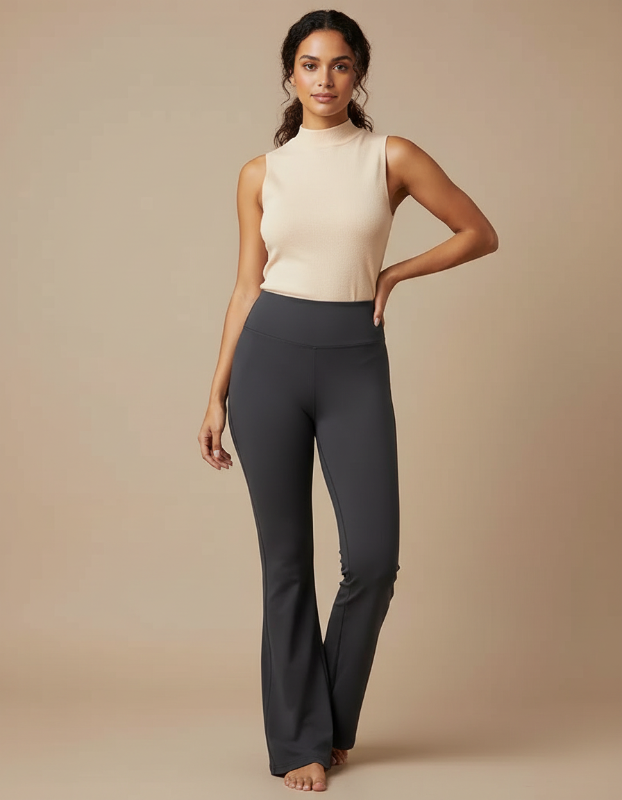 Pantalon Patte D'Éléphant Gris Anthracite Taille Haute Évasé Confortable - Polyester