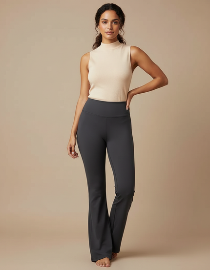 Pantalon Patte D'Éléphant Gris Anthracite Taille Haute Évasé Confortable - Polyester