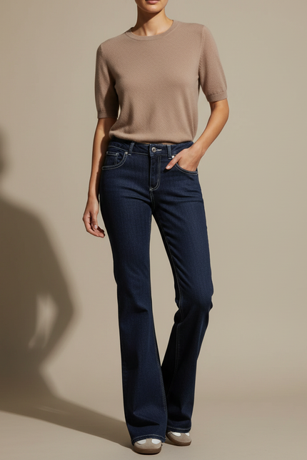 Pantalon Patte D'Éléphant Jean Bleu Marine Évasé Classique